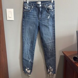 AGolde Blue Ankle Cropped Jeans with Distressed Details